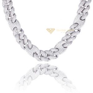 Dây chuyền kim cương nam Cuban Link mix mắt oval 2cm