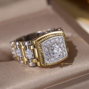 Nhẫn kim cương nam Rolex đai mềm ghép vàng