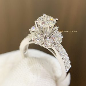 Nhẫn kim cương nữ chủ 6ly vàng trắng