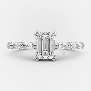 Nhẫn kim cương nữ engagement đai tấm chủ emerald 6x8