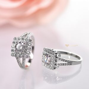 Nhẫn nữ kim cương engagement mặt vuông chủ 6ly 4