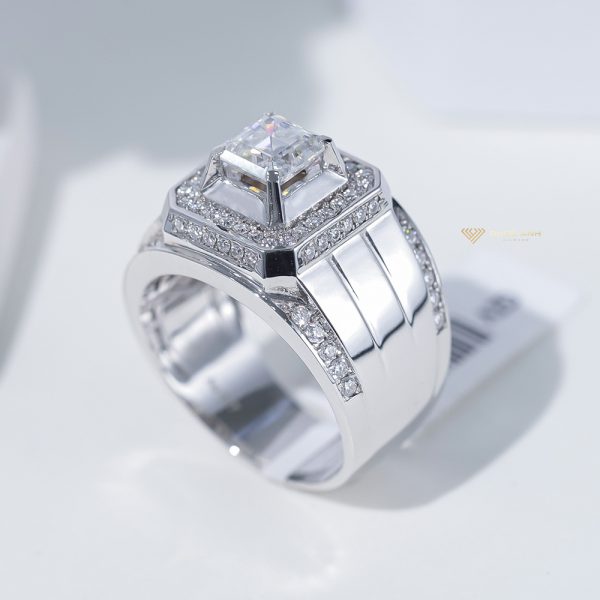 Nhẫn kim cương nam chủ asscher 6ly vàng trắng