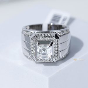 Nhẫn kim cương nam chủ asscher 6ly vàng trắng