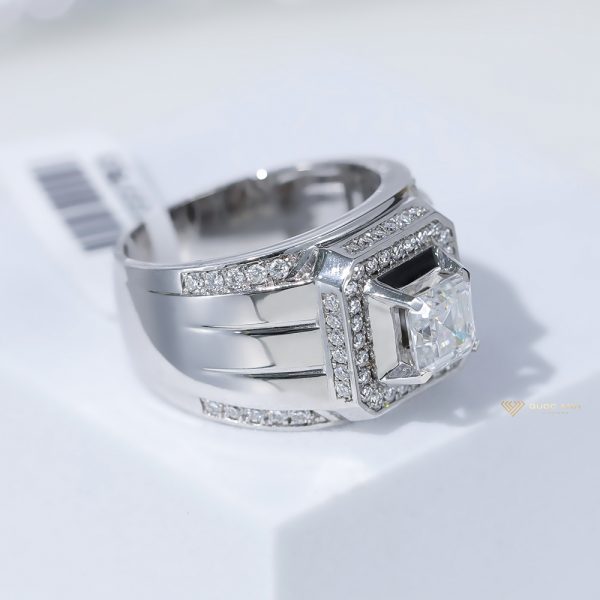 Nhẫn kim cương nam chủ asscher 6ly vàng trắng