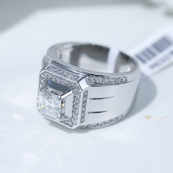 Nhẫn kim cương nam chủ asscher 6ly vàng trắng