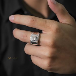 Nhẫn kim cương nam chủ asscher 6ly vàng trắng