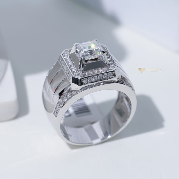 Nhẫn kim cương nam chủ asscher 6ly vàng trắng