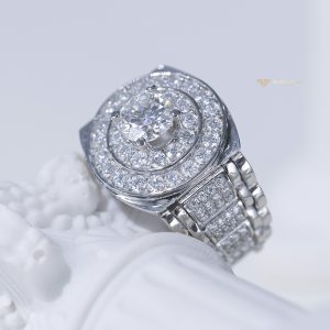Nhẫn kim cương nam Rolex đai cứng vàng trắng
