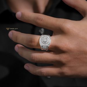 Nhẫn kim cương nam Rolex đai cứng vàng trắng