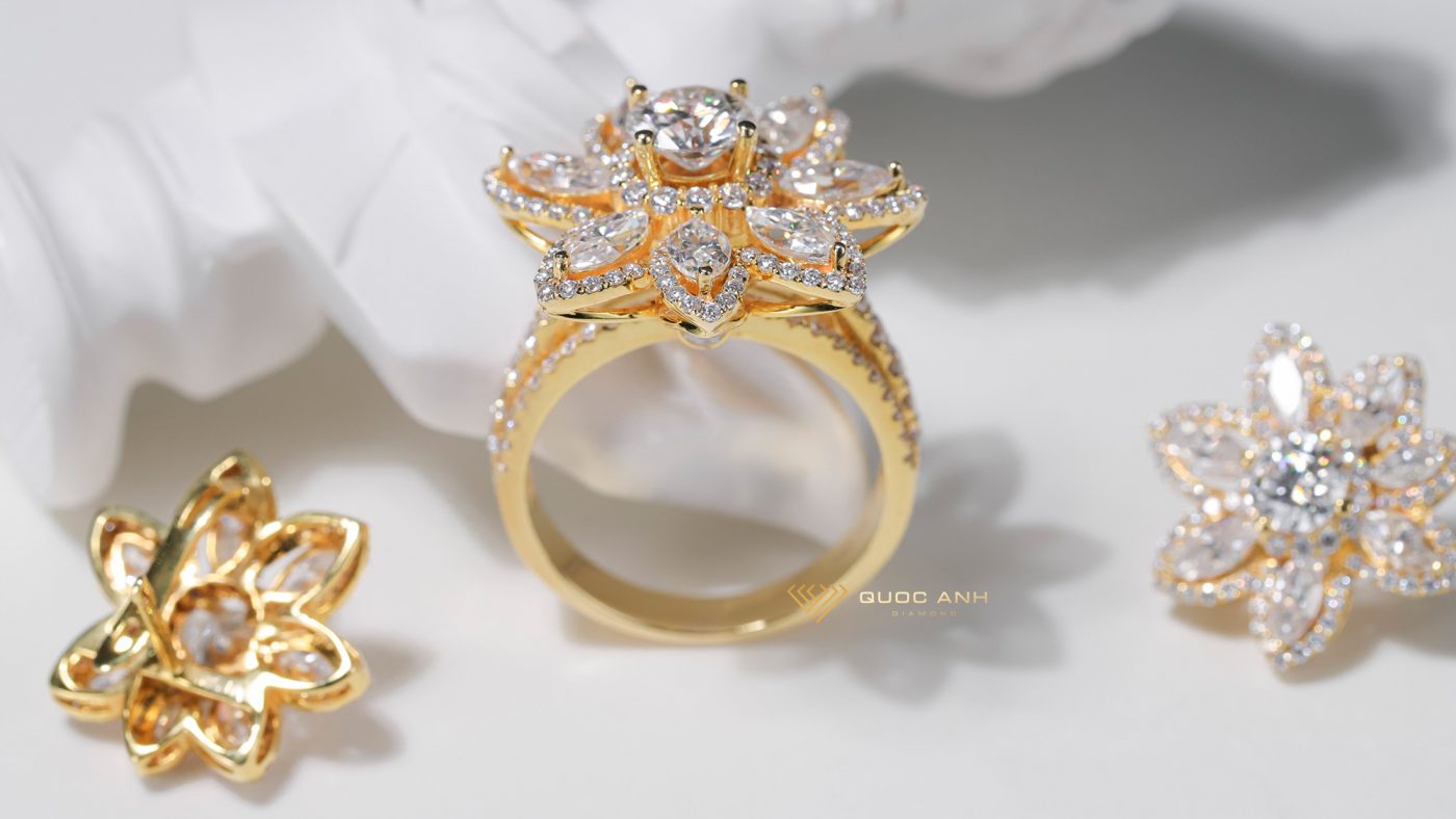 Bộ nữ trang kim cương marquise vàng gold quý phái