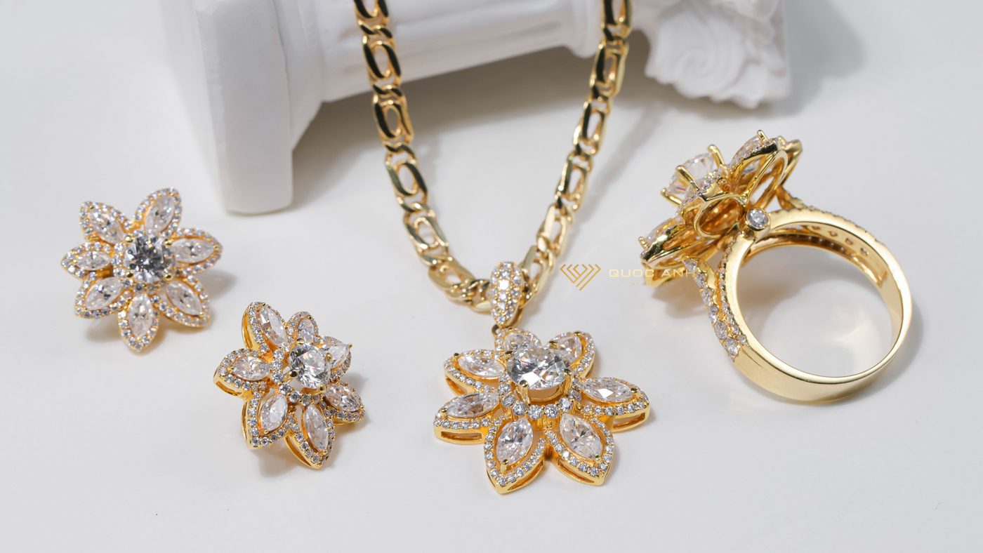 Bộ nữ trang kim cương marquise vàng gold quý phái