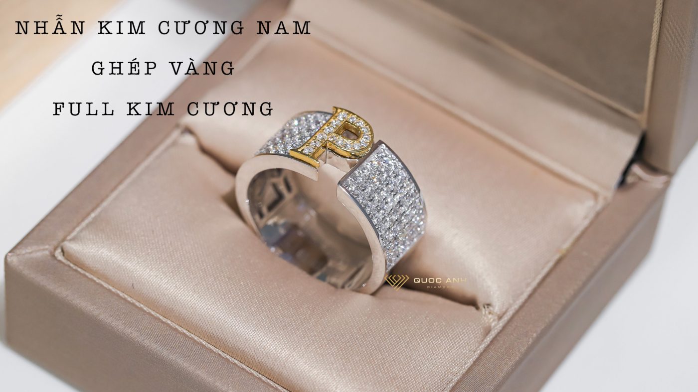 Nhẫn kim cương nam chữ P ghép vàng