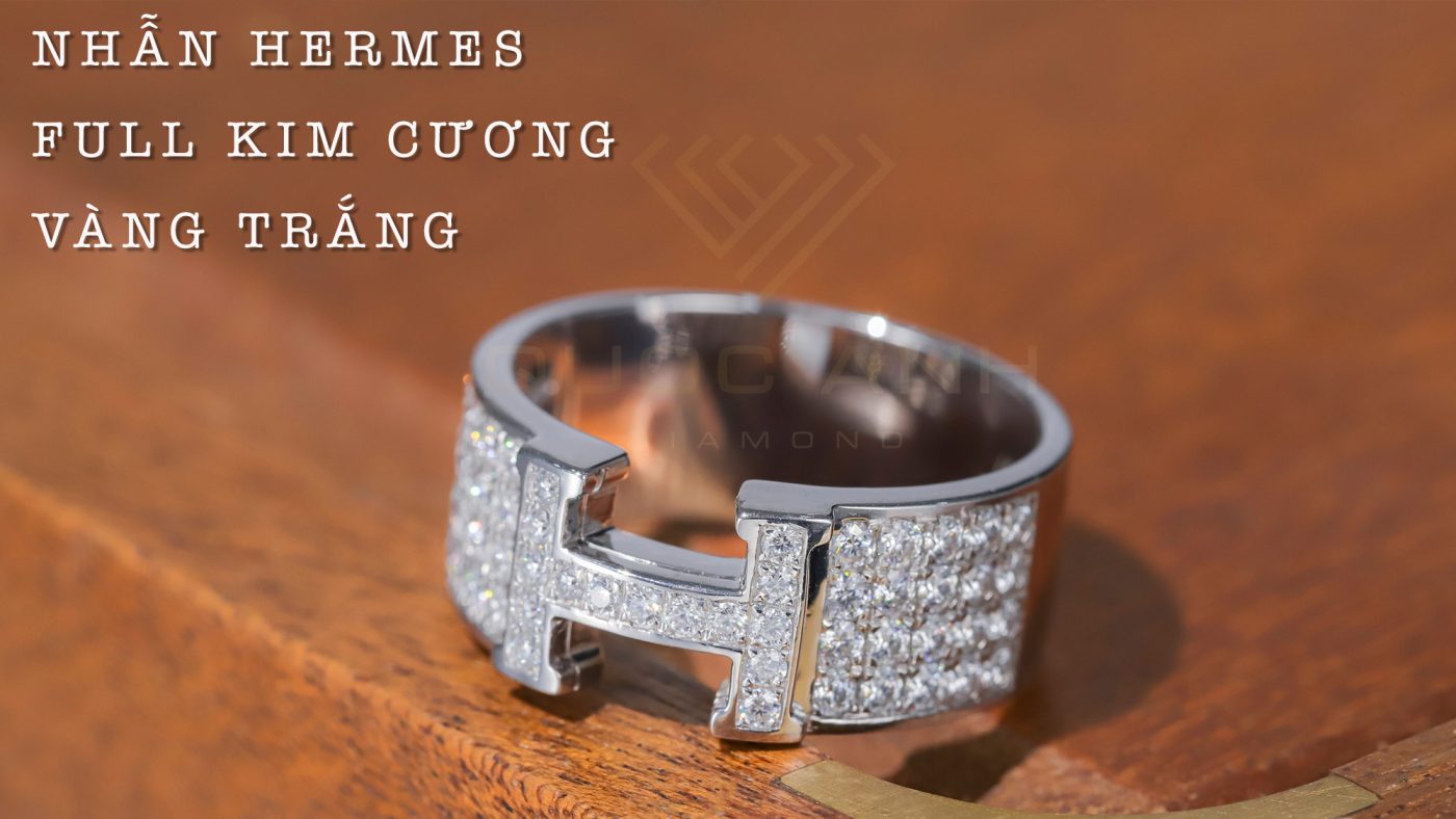 Nhẫn kim cương nam Hermes vàng trắng