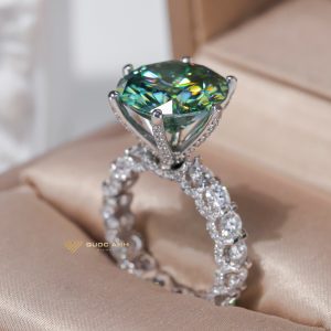 Nhẫn kim cương nữ chủ 12ly xanh lá full band kim tấm