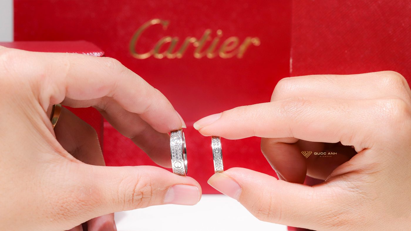 Nhẫn đôi kim cương Catier Love Ring vàng trắng