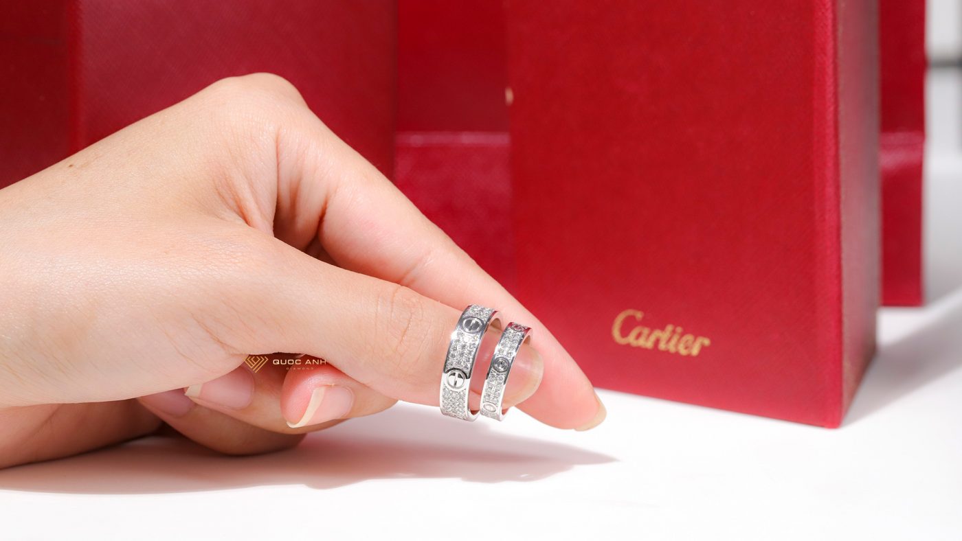 Nhẫn đôi kim cương Catier Love Ring vàng trắng