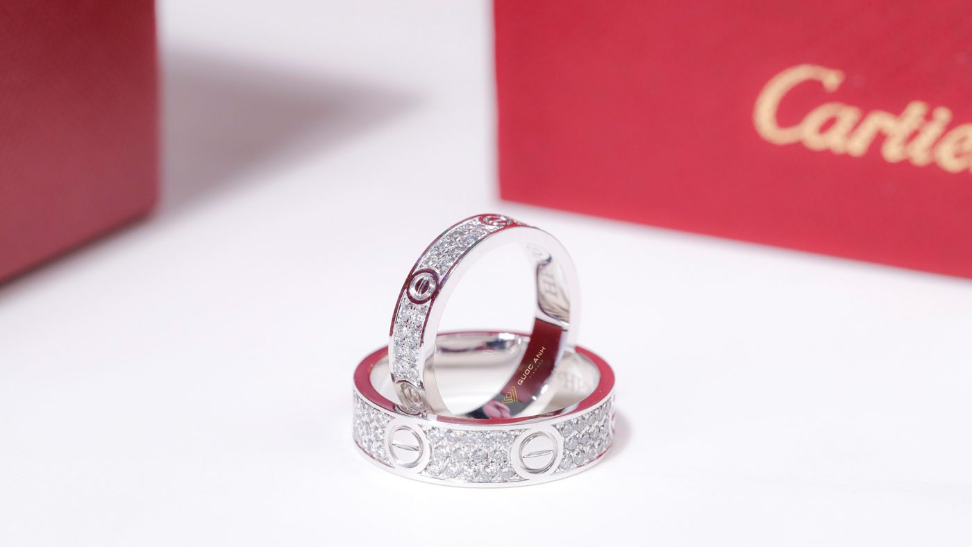 Nhẫn đôi kim cương Catier Love Ring vàng trắng