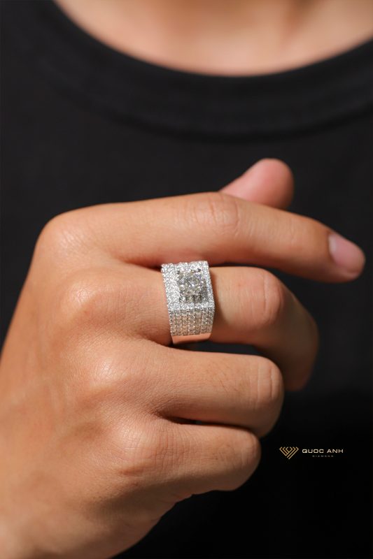 Nhẫn kim cương nam chủ 7ly2 vàng trắng GEN59