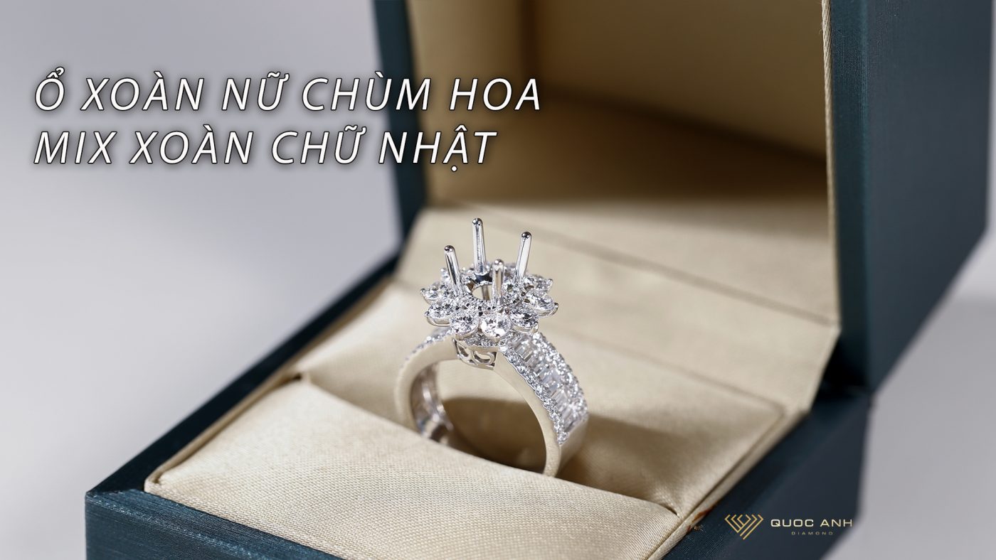 Ổ xoàn nữ chùm hoa mix tấm chữ nhật vàng trắng