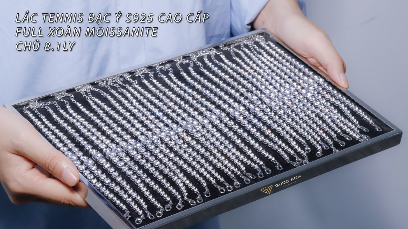 Lắc tay tennis bạc ý s925 cao cấp full xoàn moissanite chủ 8ly1