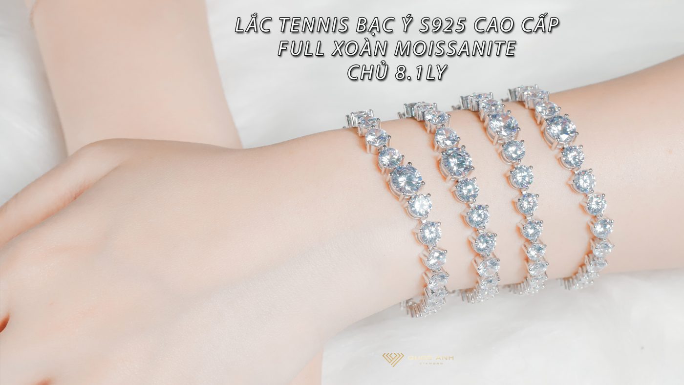 Lắc tay tennis bạc ý s925 cao cấp full xoàn moissanite chủ 8ly1