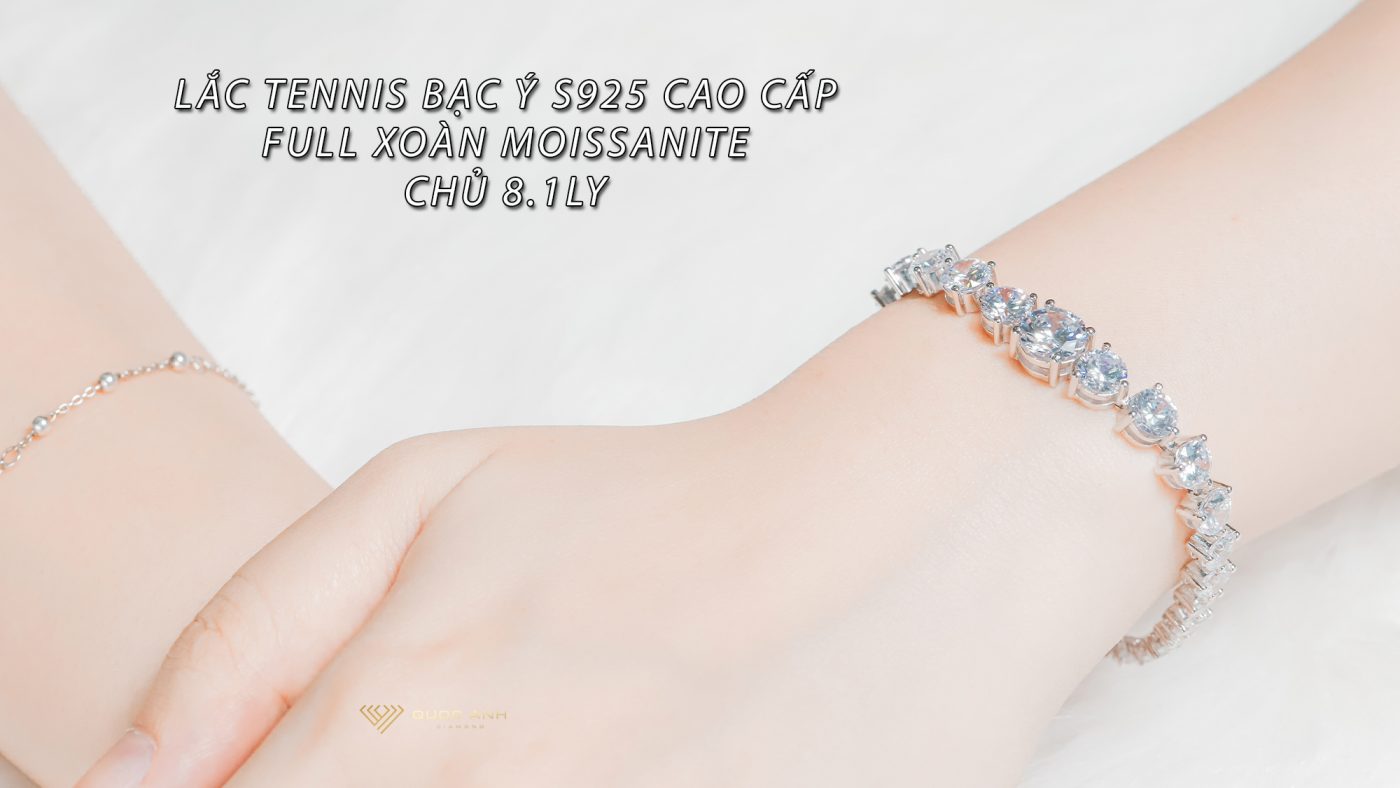 Lắc tay tennis bạc ý s925 cao cấp full xoàn moissanite chủ 8ly1