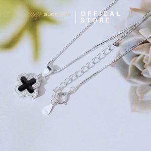 Dây chuyền bạc nữ cỏ bốn lá hai mặt đen & trắng DIVAD0114