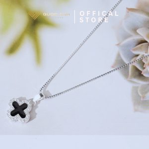 Dây chuyền bạc nữ cỏ bốn lá hai mặt đen & trắng DIVAD0114