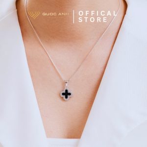 Dây chuyền bạc nữ cỏ bốn lá hai mặt đen & trắng DIVAD0114