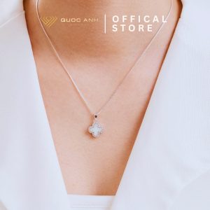 Dây chuyền bạc nữ cỏ bốn lá hai mặt đen & trắng DIVAD0114