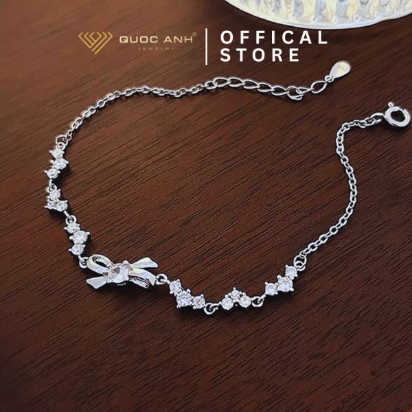 Lắc tay nữ bạc thắt nơ mix đá thanh lịch DIVAT0216