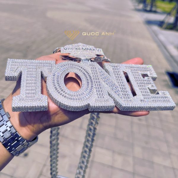 Dây chuyền kim cương hiphop cuban & mặt dây chữ TONE VIP
