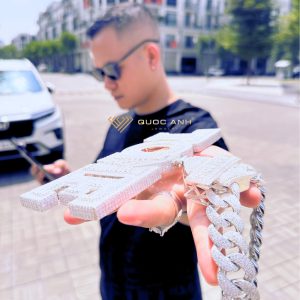 Dây chuyền kim cương hiphop cuban & mặt dây chữ TONE VIP